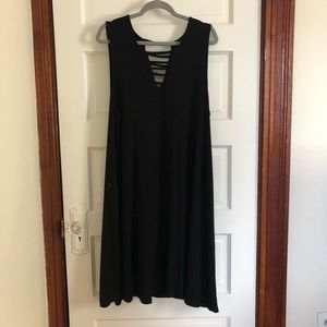 Black swing dress with lattice front/back neckline